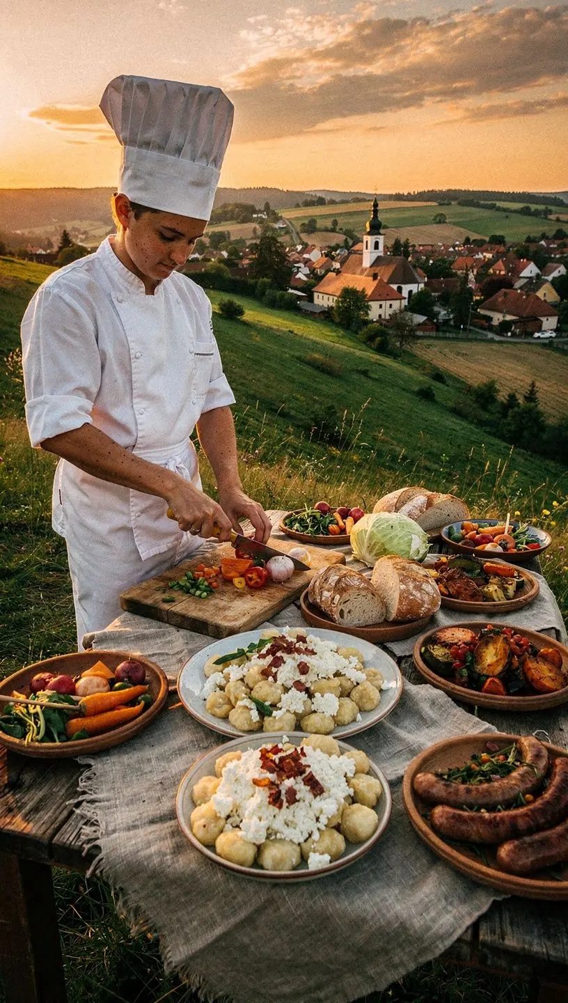 An aerial shot of lush agricultural fields showcasing the patchwork of crops in the Slovak countryside.