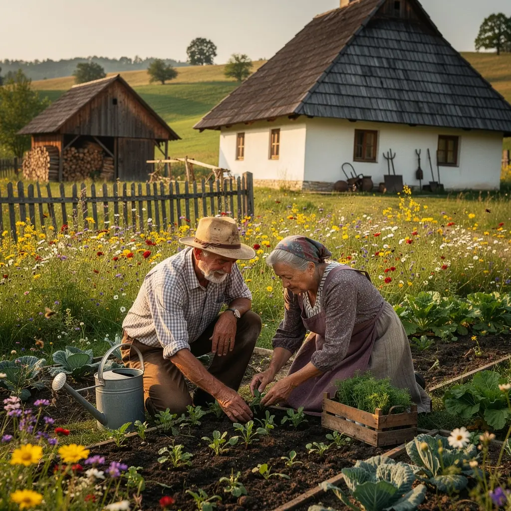 A bustling local market filled with fresh produce and handcrafted goods, showcasing Slovak agricultural heritage.